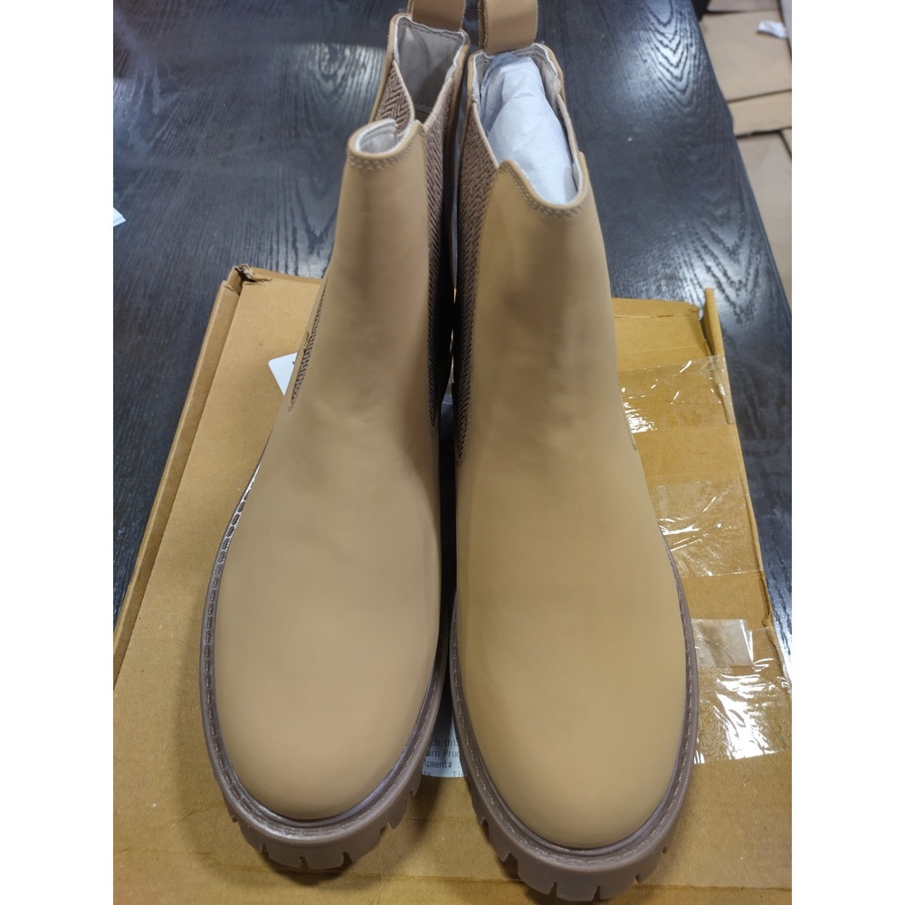 Journee Collection Alara Natural Tan Lug Sole Chelsea Ankle Boots Herringbone 8